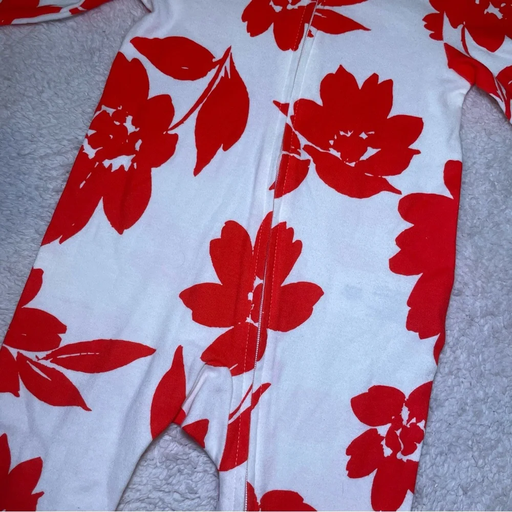 Carter's White One-Piece Footed Pajamas with Red Floral Print - Picture 2 of 7